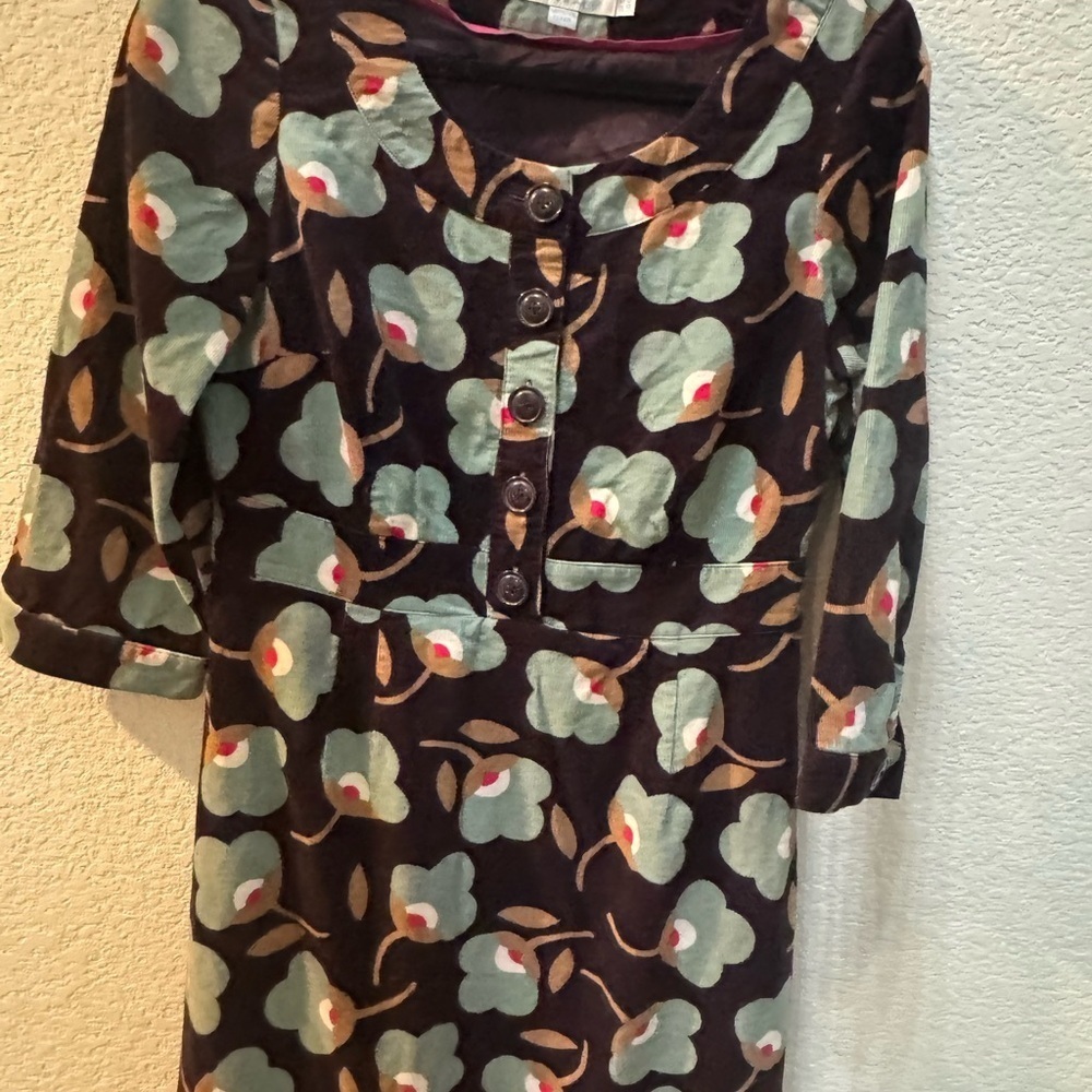 BODEN corduroy floral print dress. Size 6 Regular brown green, work wear, brunch - Picture 4 of 9